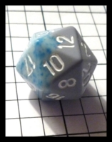 Dice : Dice - 20D - Chessex Half and Half Blue Speckle and Grey with White Numerals - Sci Fi Game Store Orlando Feb 2011